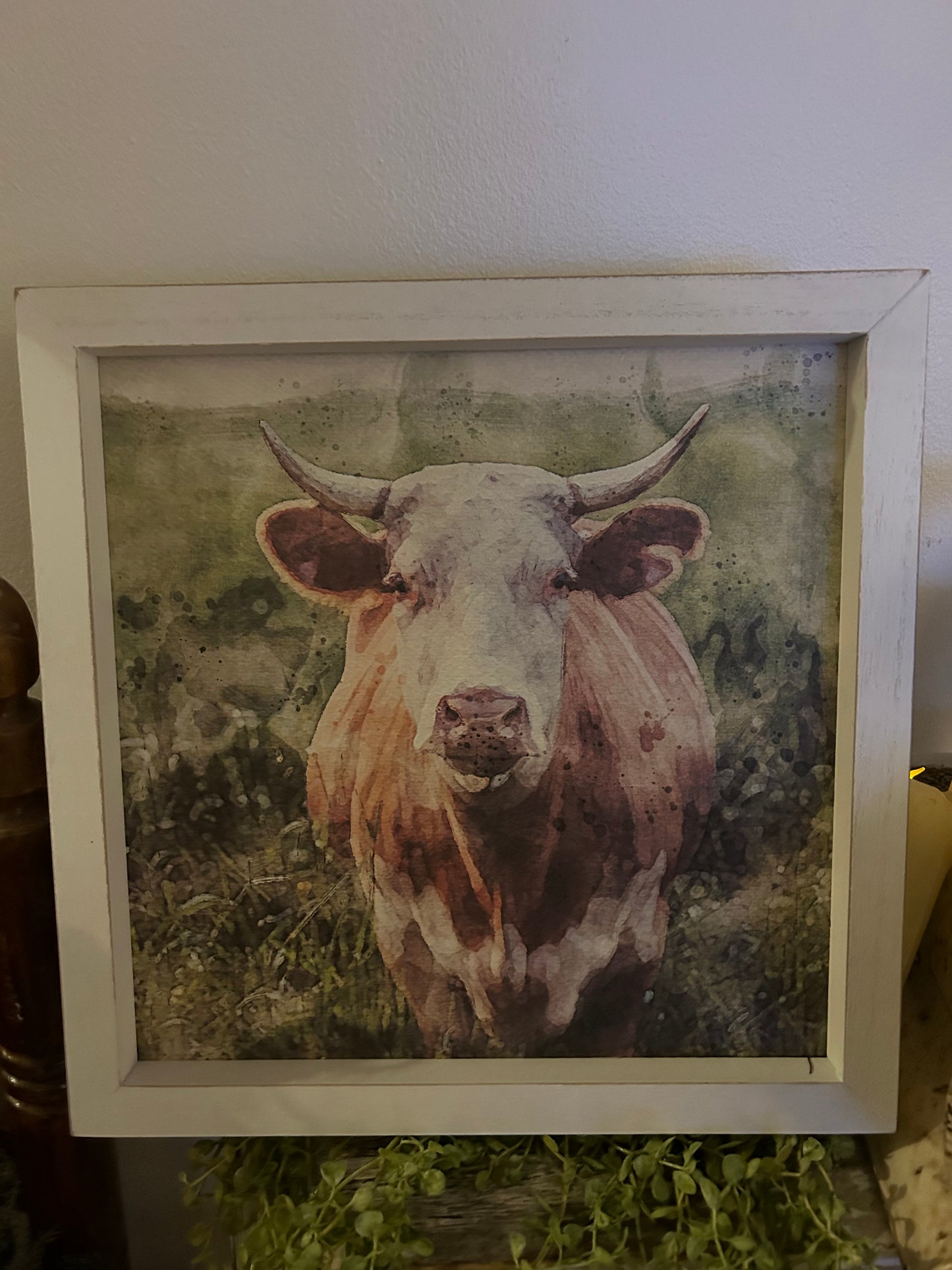 Red Cow Print Rustic White Frame