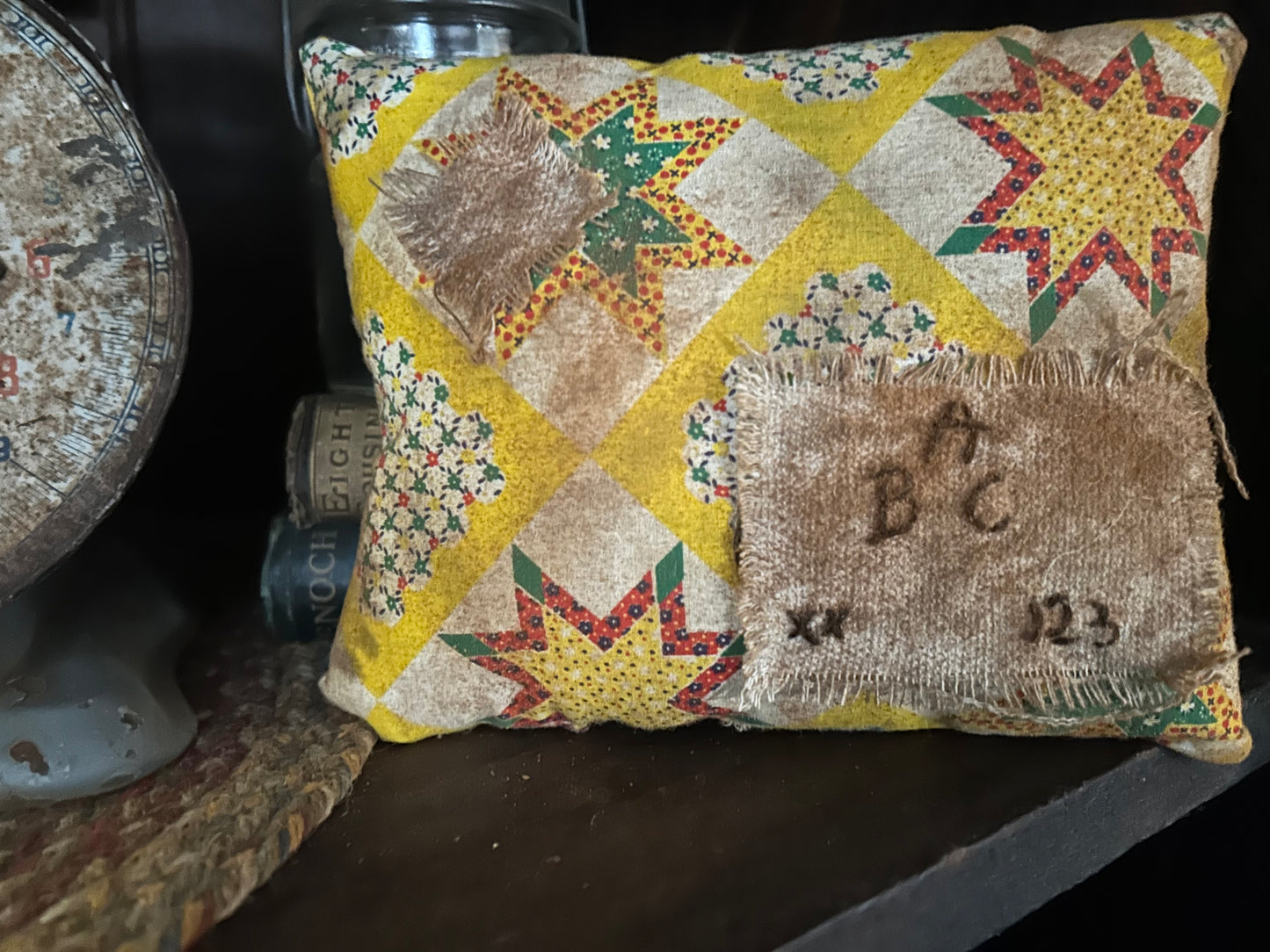 Vintage Barn Star Stitched Pillow tucks