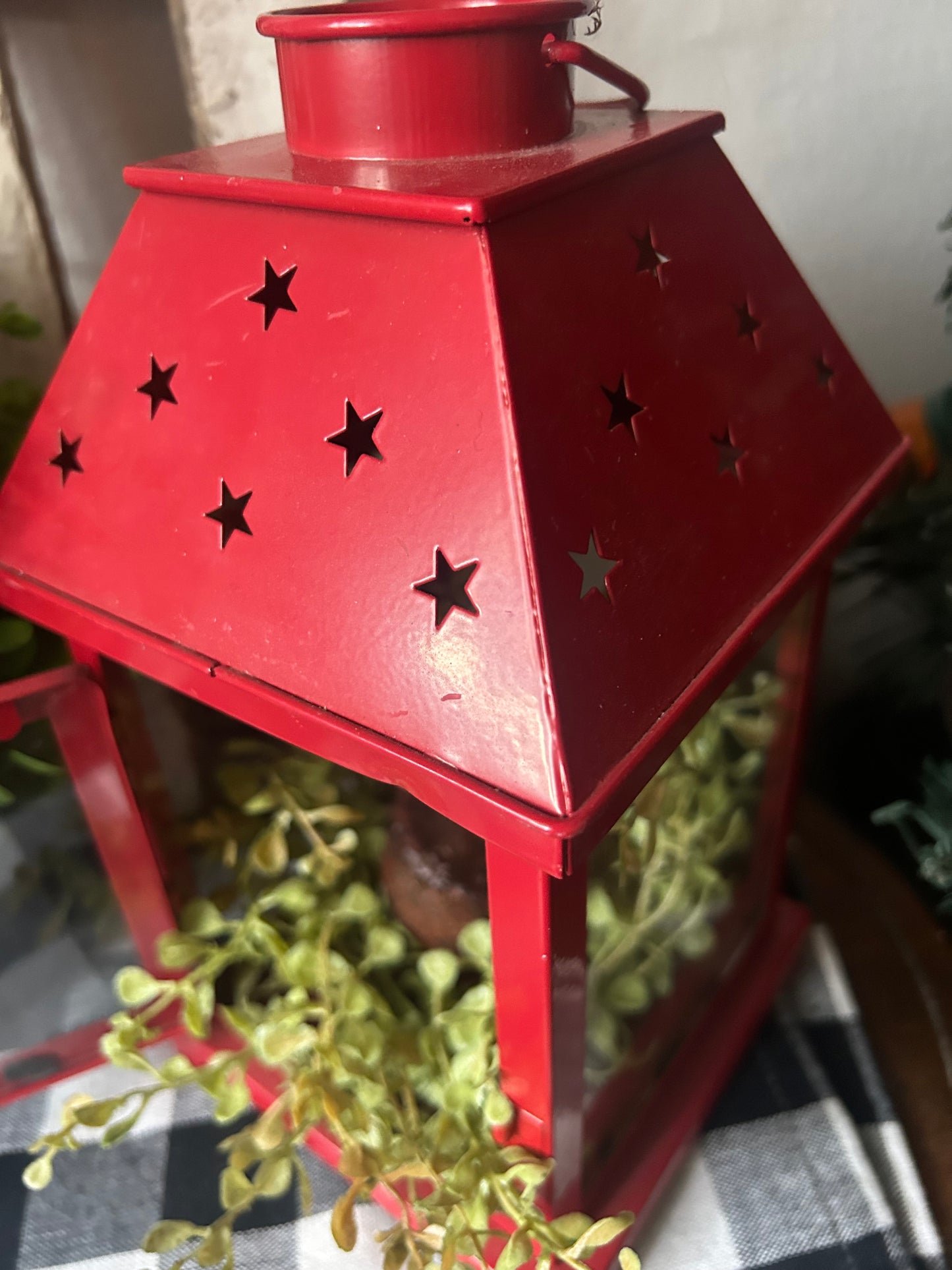 Red Primitive Farmhouse Lantern