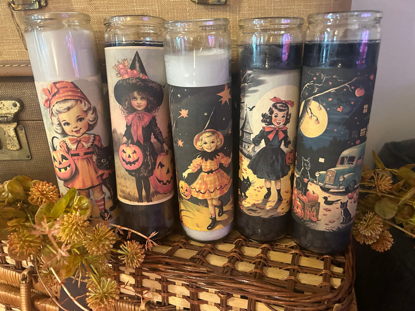 Sweet Girl with pumpkin and cat Candle