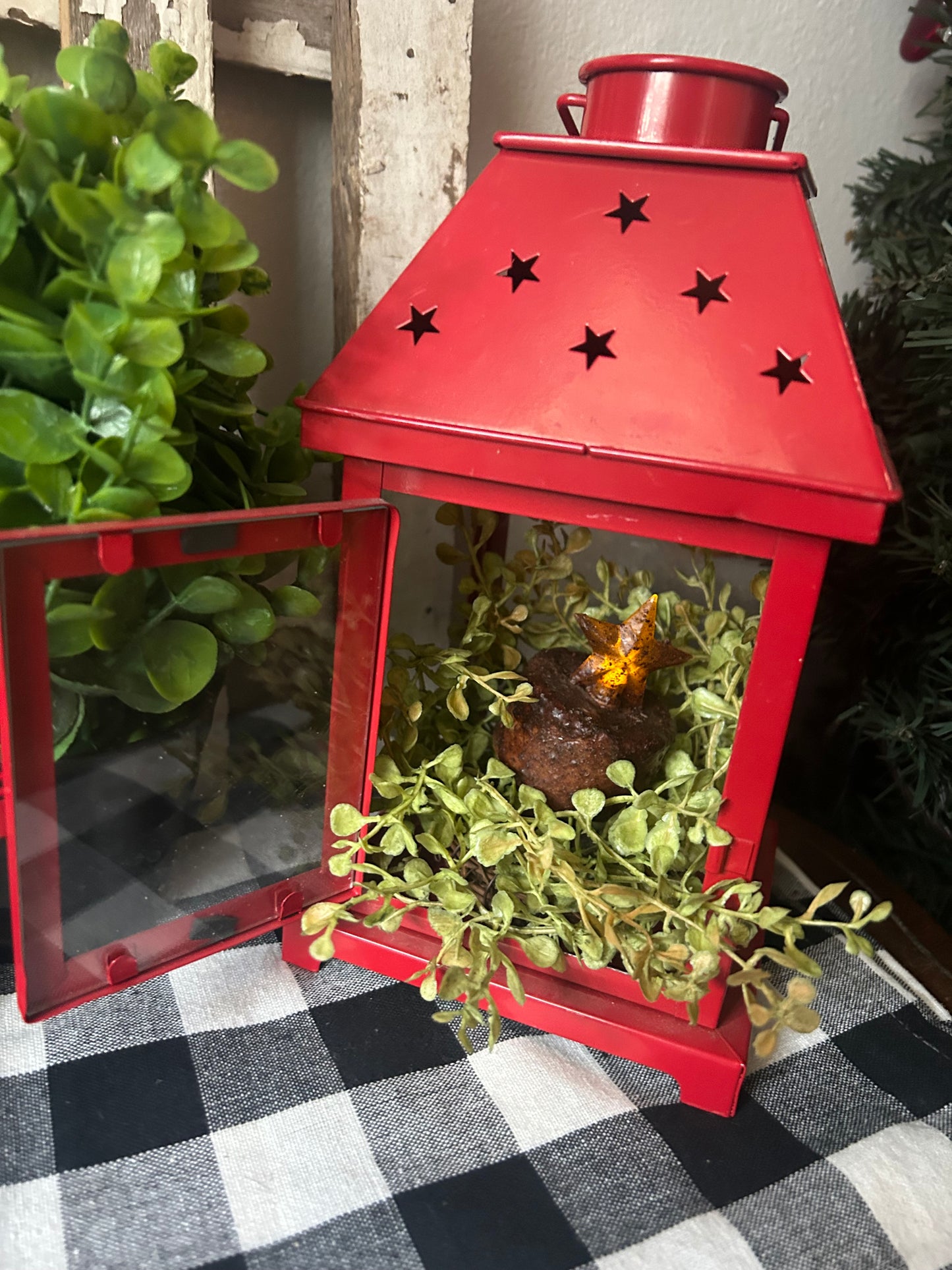Red Primitive Farmhouse Lantern