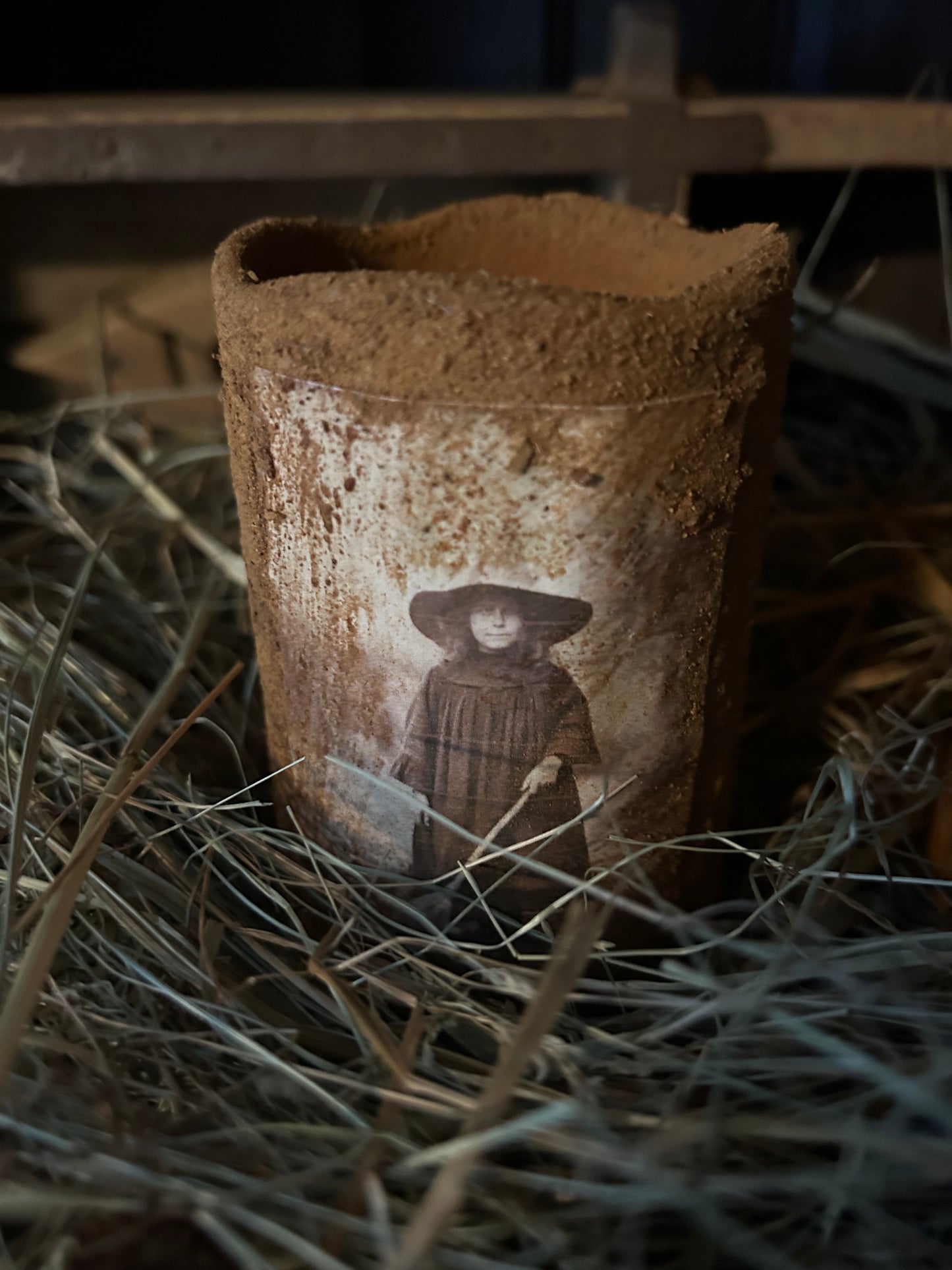 Primitive Witch Pillar Candle Standing Witch
