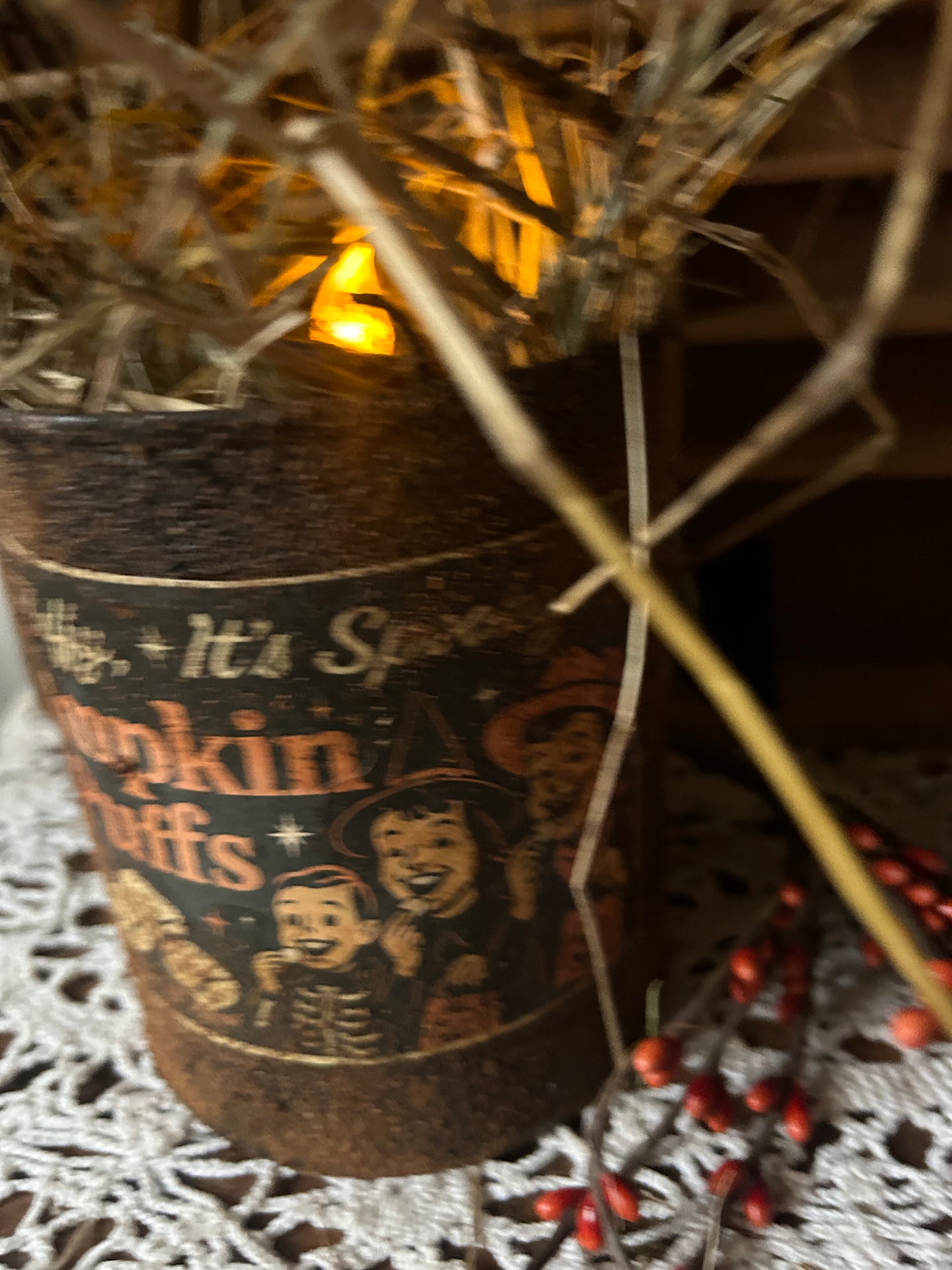 Vintage Inspired Tin Light holder-Pumpkin Puffs