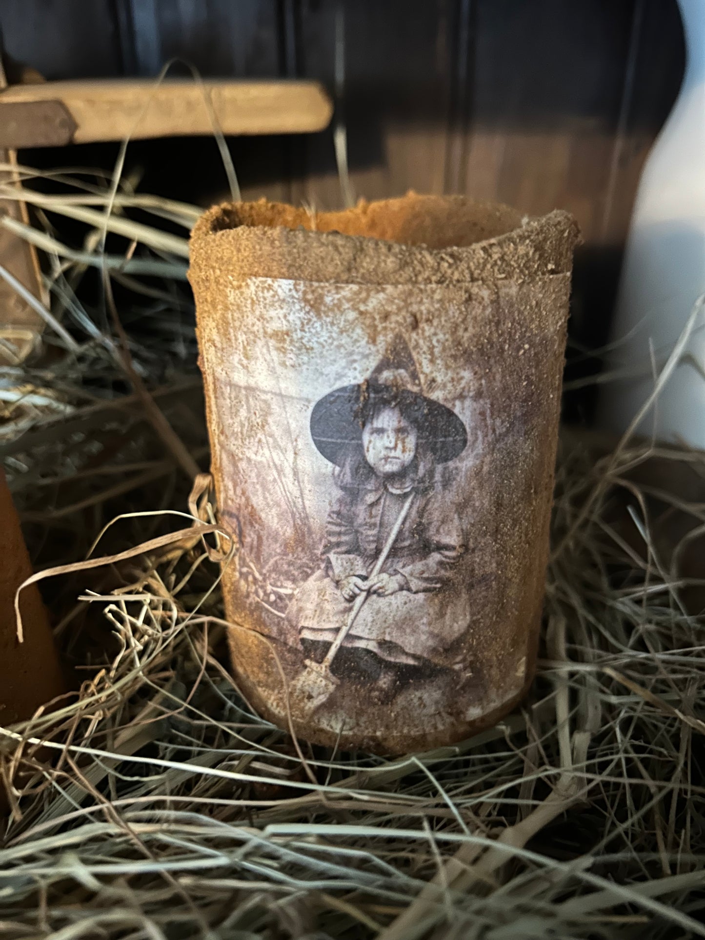 Primitive Grubby Witch Girl Pillar Candle