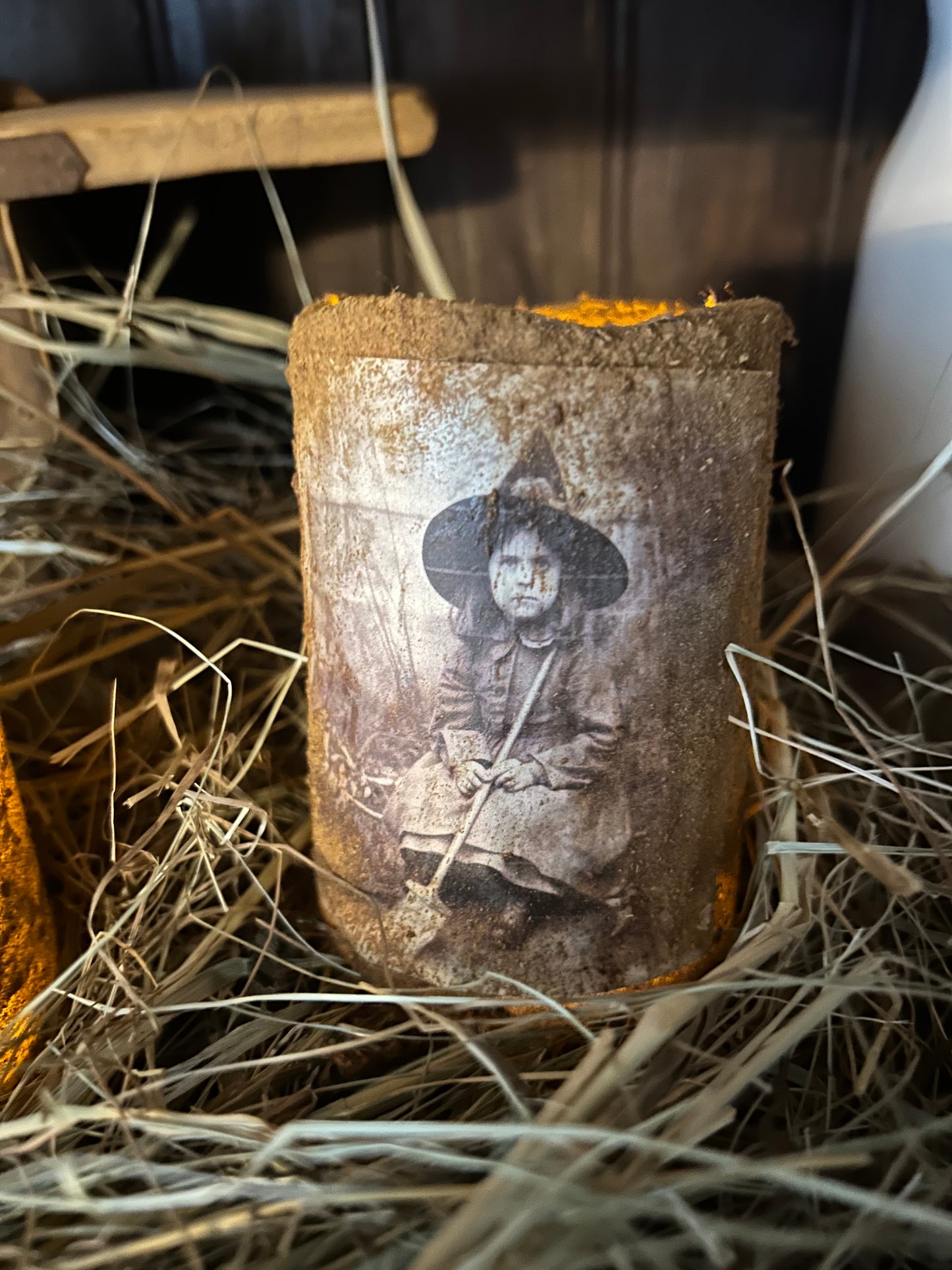 Primitive Grubby Witch Girl Pillar Candle