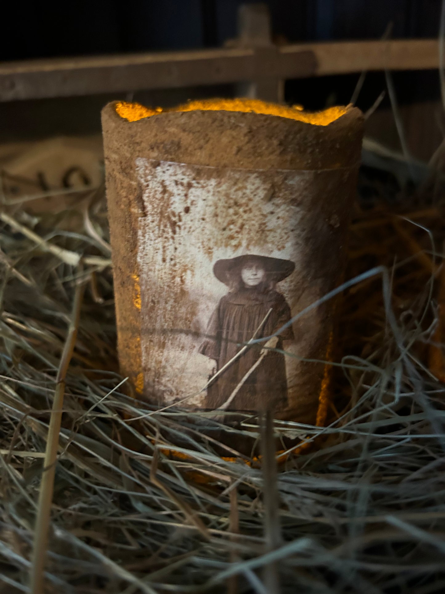 Primitive Witch Pillar Candle Standing Witch