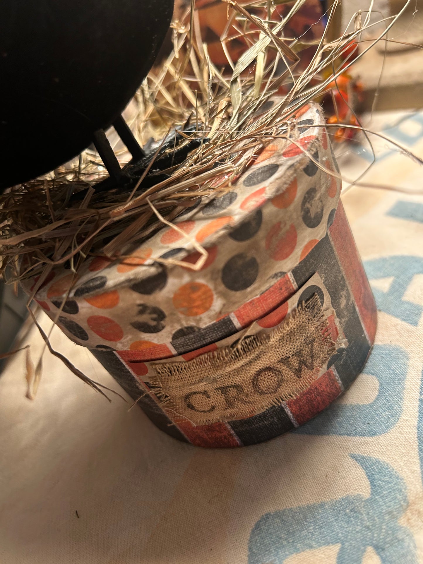 Primitive Witch Edgar Allen Crow on Distressed Covered Box