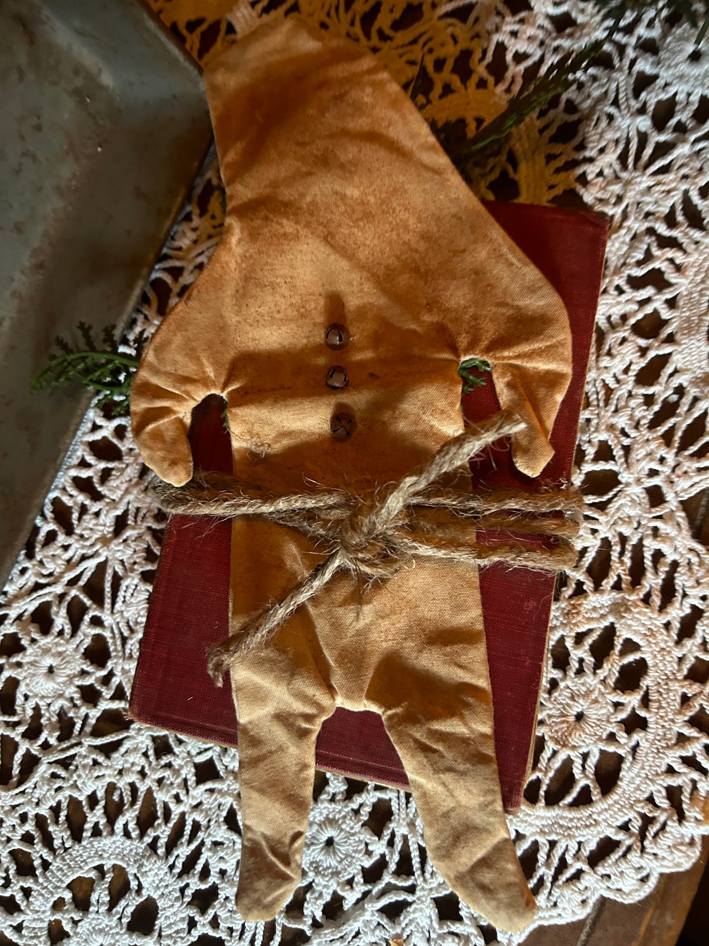 Primitive Handmade Flatty Gingerbread Gathering on old Book