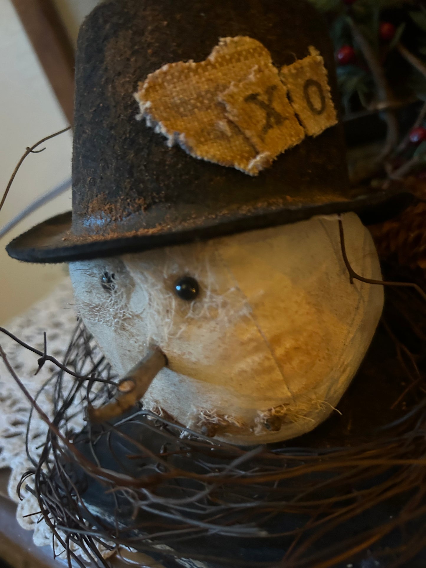 Primitive Handmade Snowman sitter head