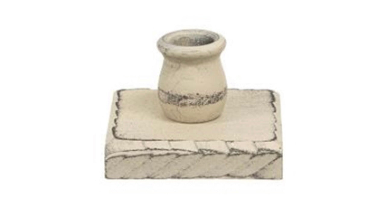 Distressed Buttermilk White Wooden Square Taper Holder