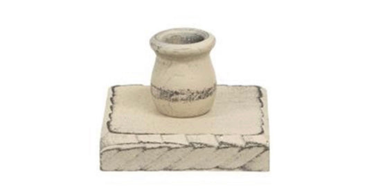 Distressed Buttermilk White Wooden Square Taper Holder