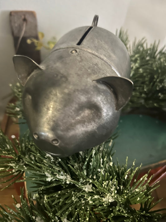 Vintage Metal pewter pig bank