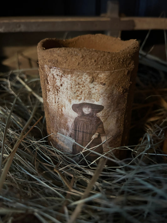 Primitive Witch Pillar Candle Standing Witch