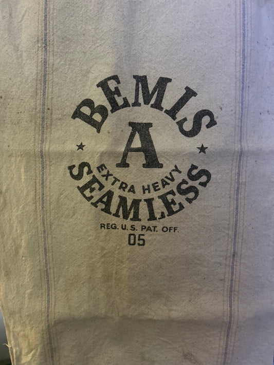 Bemis Seamless A Extra Heavy Cloth Feed Sack Bag Beige/Blue/Black Vintage