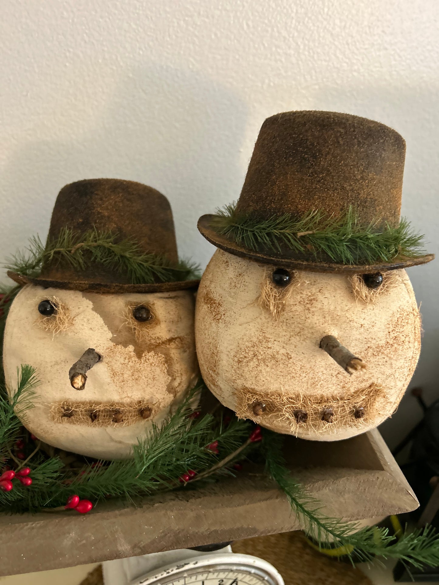 Primitive Handmade Snowman sitter head