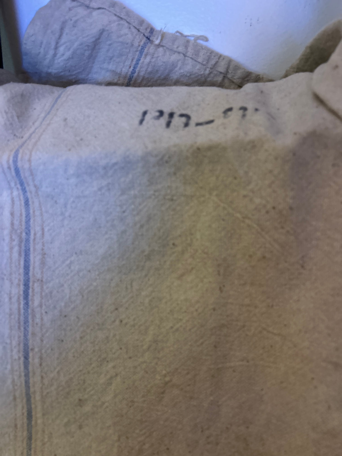 Bemis Seamless A Extra Heavy Cloth Feed Sack Bag Beige/Blue/Black Vintage