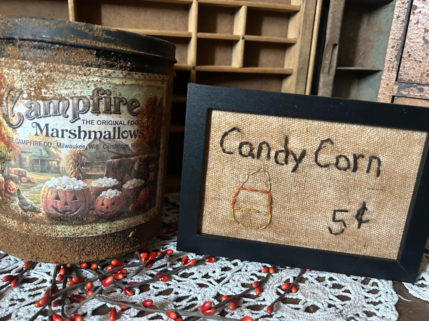 Candy Corn Handmade Primitive Sampler