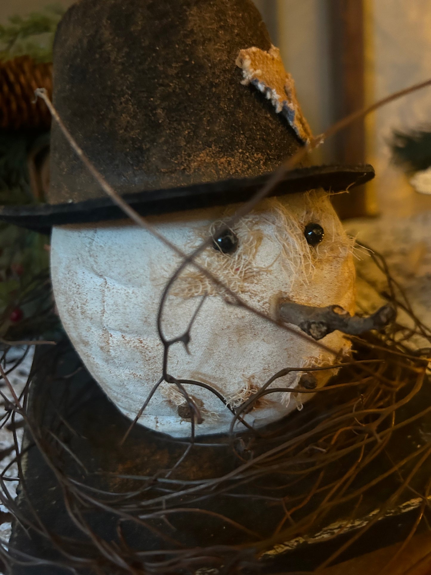 Primitive Handmade Snowman sitter head