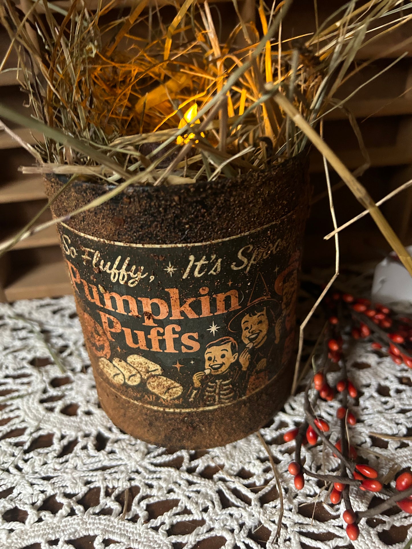 Vintage Inspired Tin Light holder-Pumpkin Puffs
