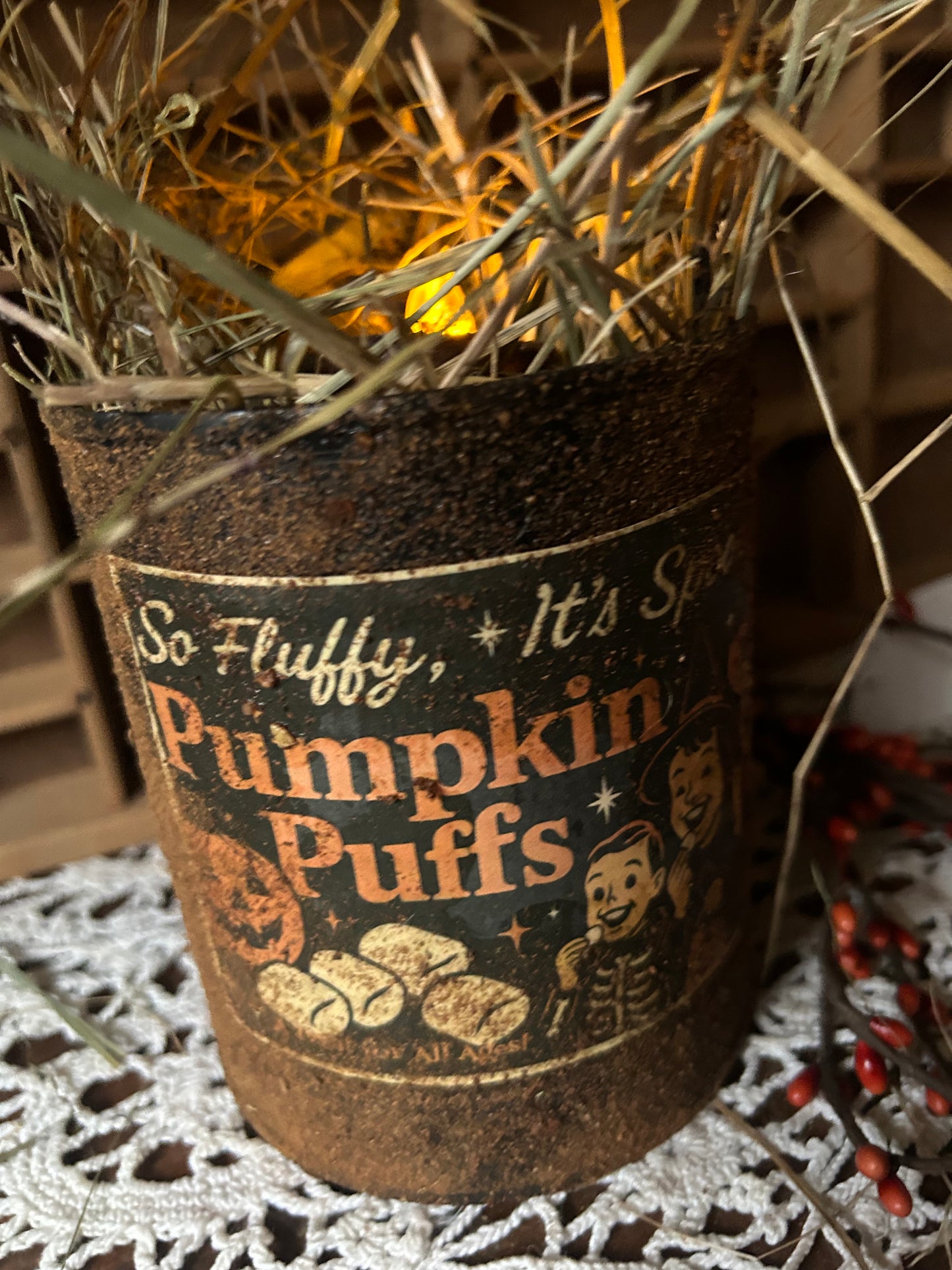 Vintage Inspired Tin Light holder-Pumpkin Puffs