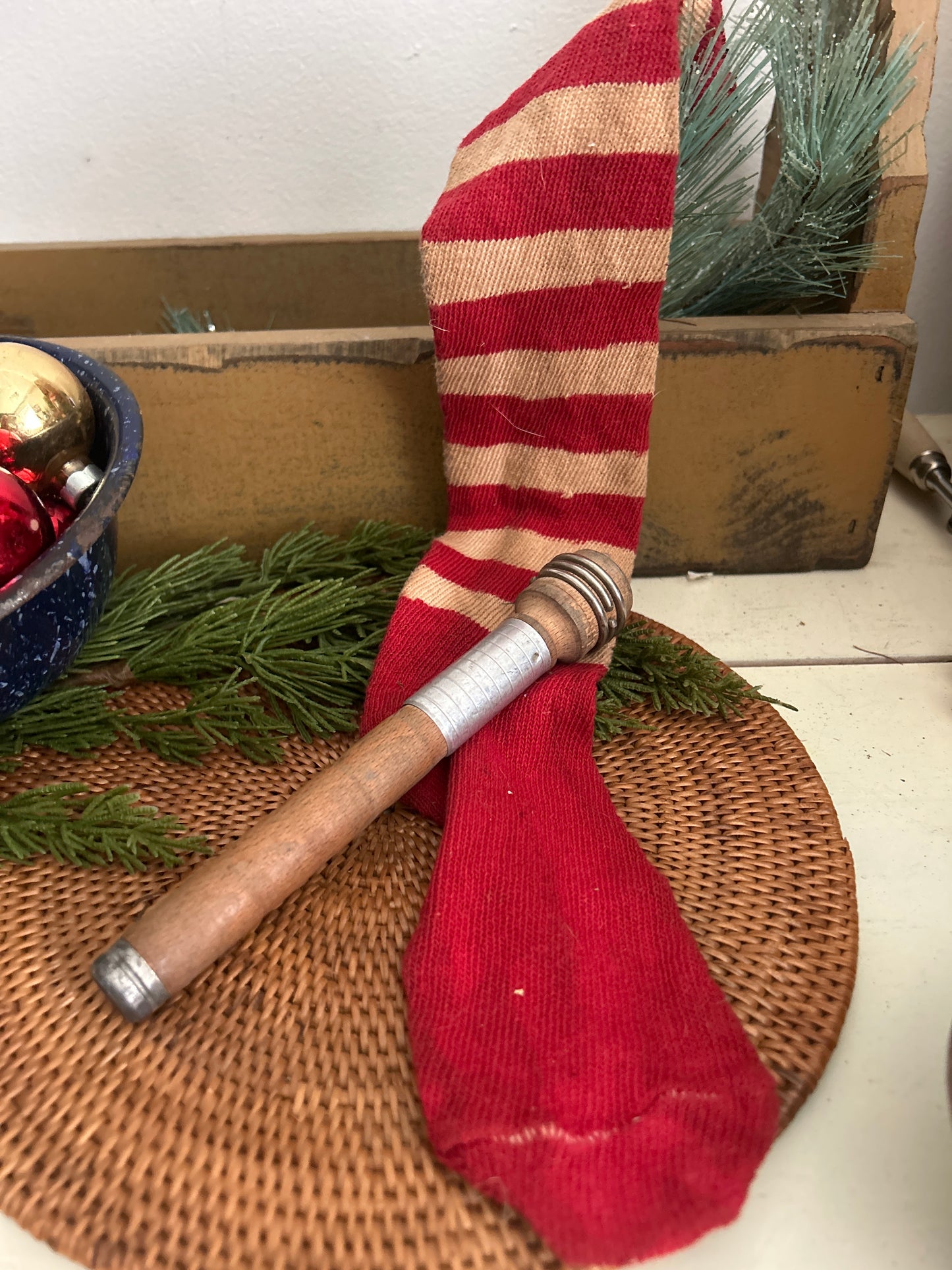 One primitive red sock stocking