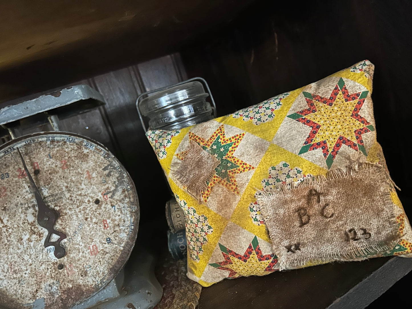 Vintage Barn Star Stitched Pillow tucks