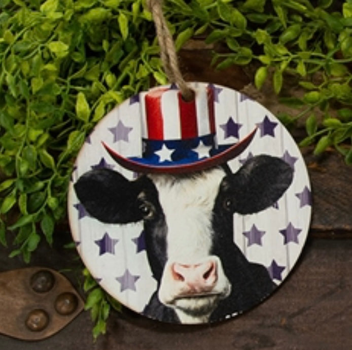 Uncle Sam Hat Cow Round Ornament