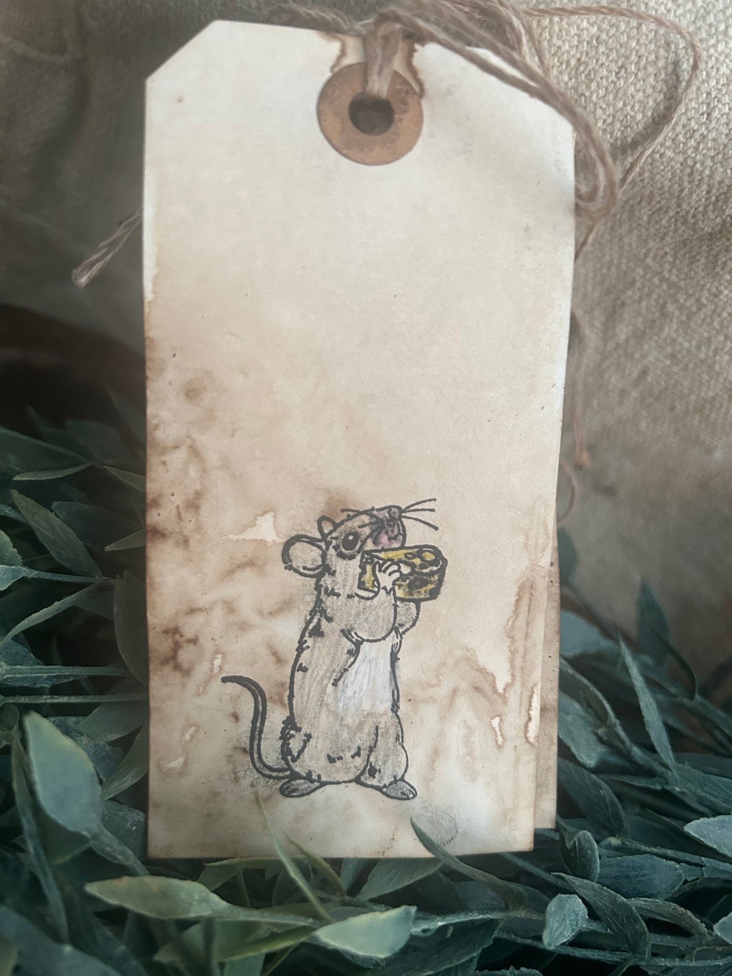 Mouse Holding cheese Handmade Tag